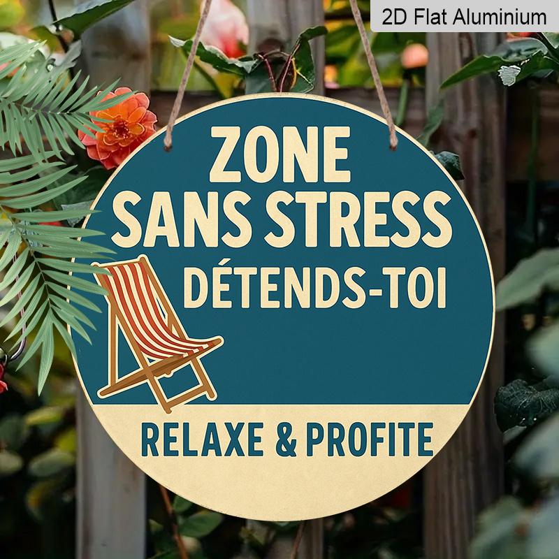 2D Flat, 1pc Suitable for Decorating Stress-Free Zone Sign - 7.87" Vintage Round Aluminum Wall Plaque with "Relax and Enjoy Life" Quote