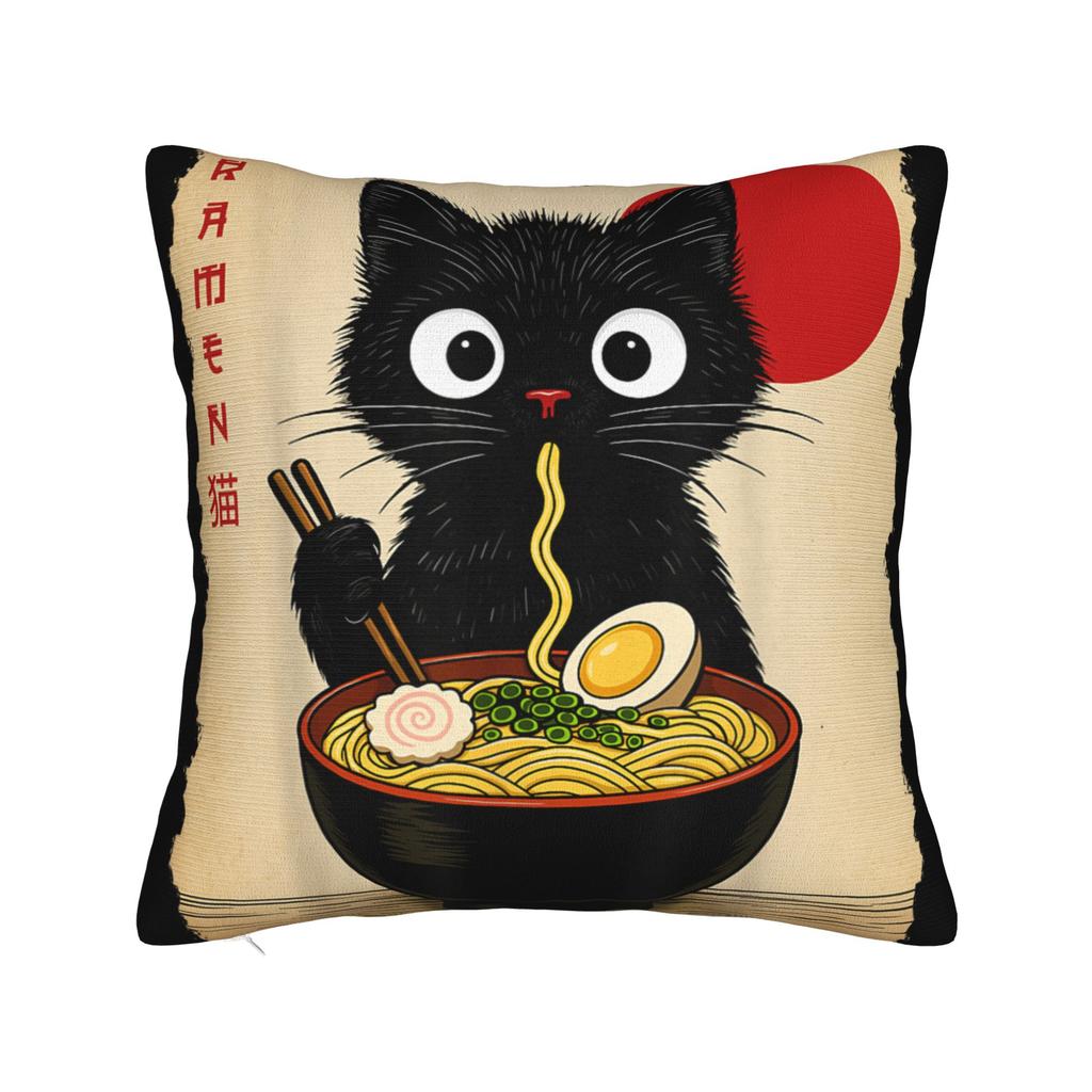 Cat Ramen Anime Kawaii Cat Pillow Case  Square Pillow Cover For Chair Sofa Home Decor Kawaii Pillowcases