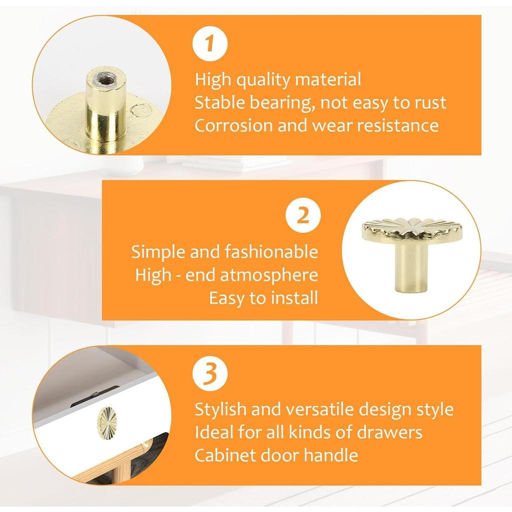 10 Pack Gold Cabinet Knobs, Zinc Alloy Drawer Knobs Kitchen, Retro Brushed Dresser Knobs Round Hardware Handles Knobs for Kitchen Bathroom Cupboard.