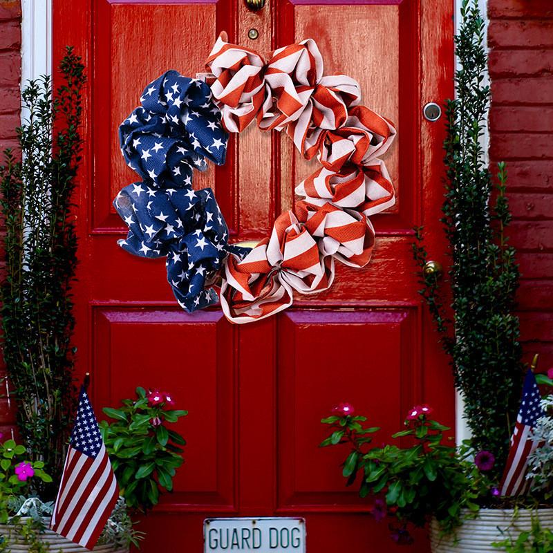 Stunning Polyester Independence Day Wreath Featuring Rustic Burlap Design 40cm