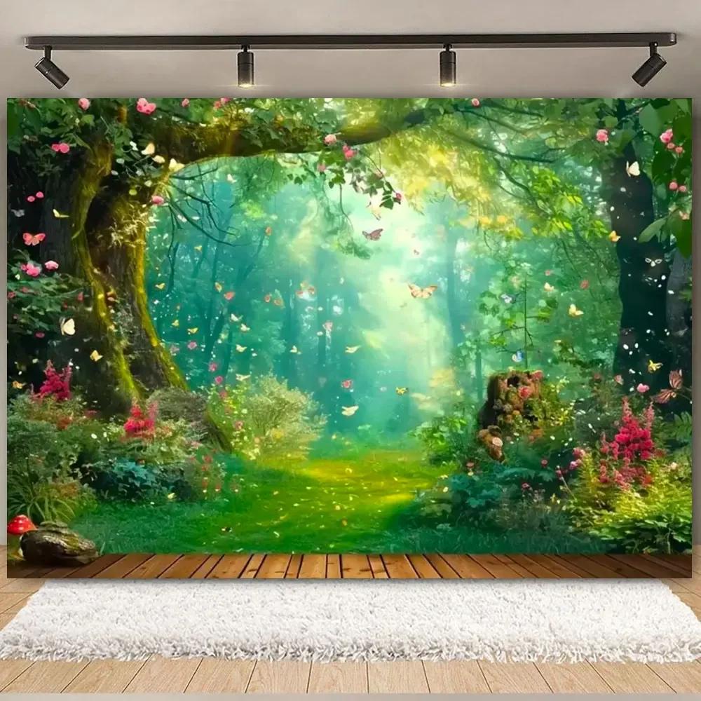 Fairy Tale Enchanted Forest Backdrop Photography Wonderland Dreamy Jungle Mushroom Baby Birthday Party Backgrounds Decor Prop