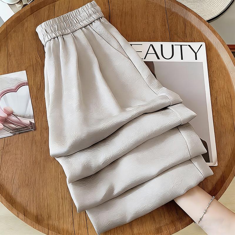 

Women s Elastic Waist Casual Trousers - Slimming, Comfortable, Loose Fit for Spring and Summer 2XL (recommended 48-53 kg) бежевый