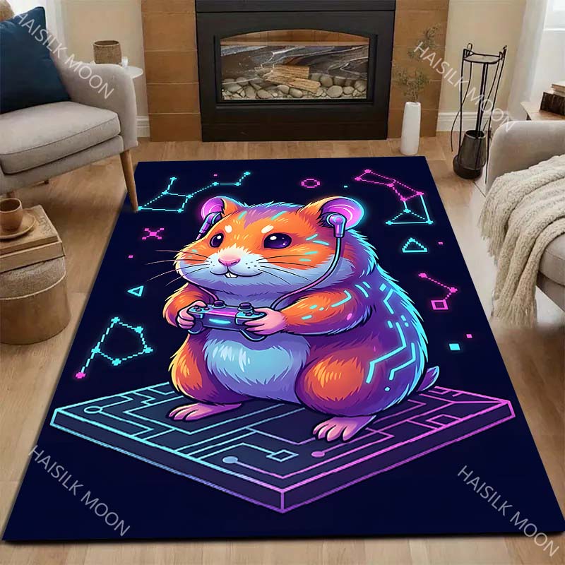 Hamster Gaming Headphones Circuit print Carpet for Living Room Bedroom Sofa Home Decor Rus Non-slip Floor Mat Luxury Gift