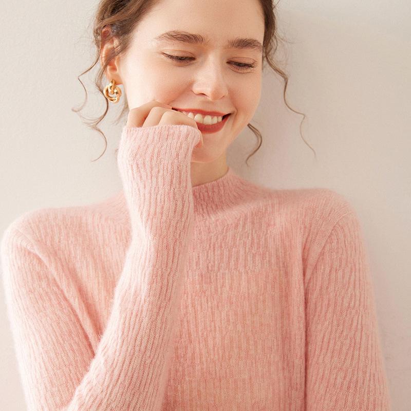 

Женский мягкий кашемировый вязаный свитер с узором личи - Полувысокий воротник, Приталенный крой, Идеально подходит для осенних и зимних многослойных образов Small