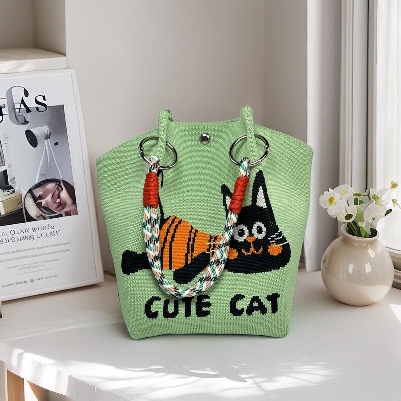 Knitted Tote with Woven Ring Buckle, 3D Magnetic Snap Handbag & Clutch