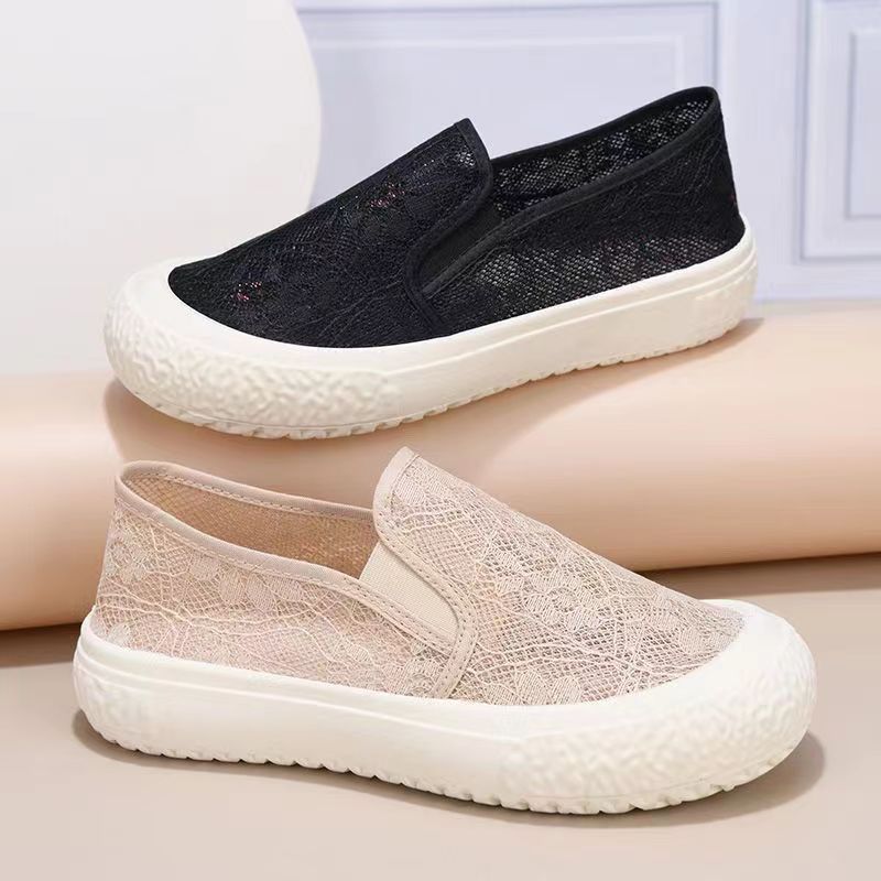 Shoes summer new lace mesh breathable fisherman shoes shallow mouth flat bottom casual thick sole student