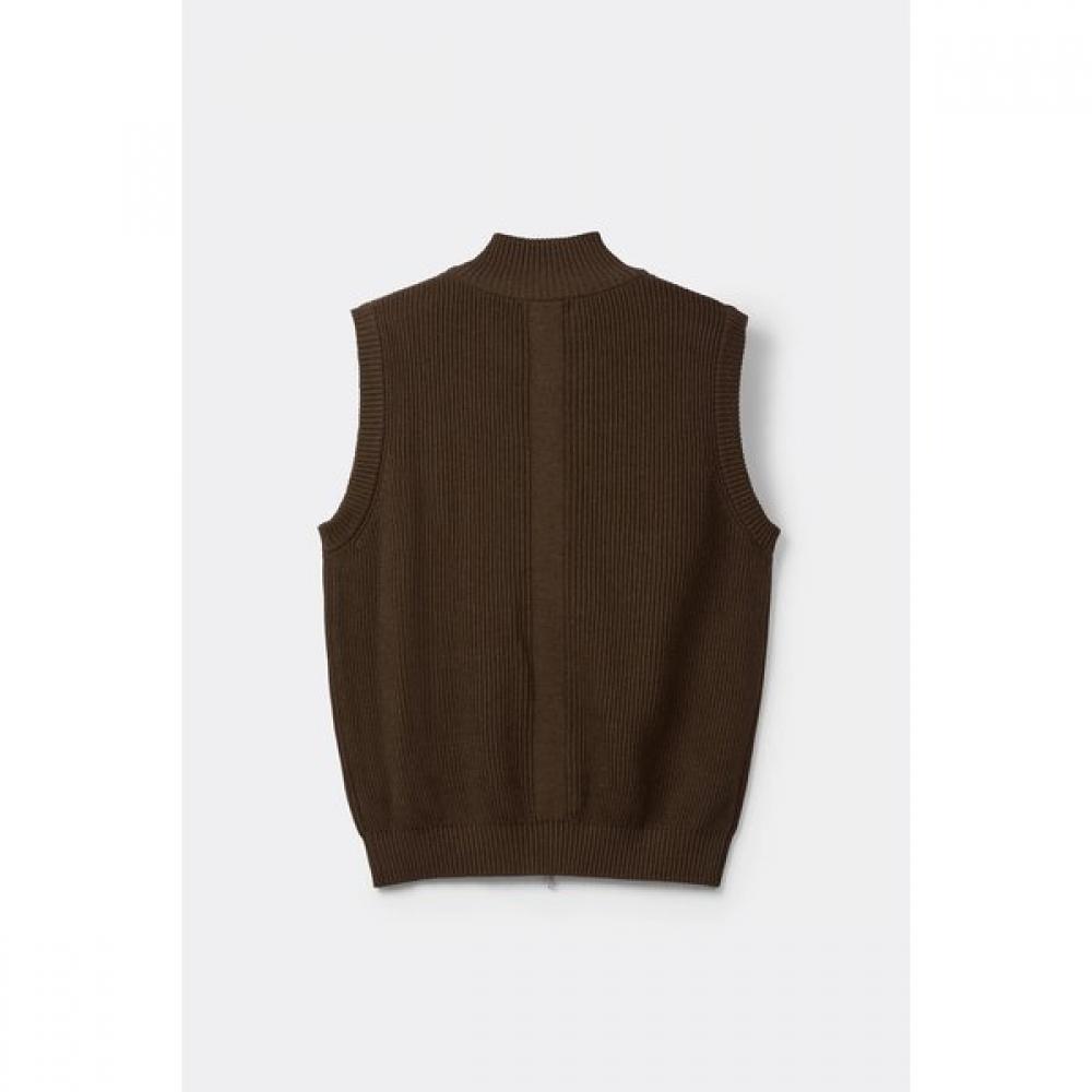 Customellow Loose Fit Turtleneck Knit Zip Vest Brown Cwwaw25901brd