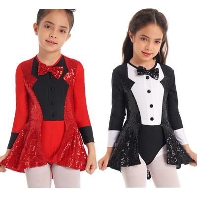 Dievčenský moderný jazzový tanečný dres šaty s dlhým rukávom motýlik cirkusový majster cosplay kostým