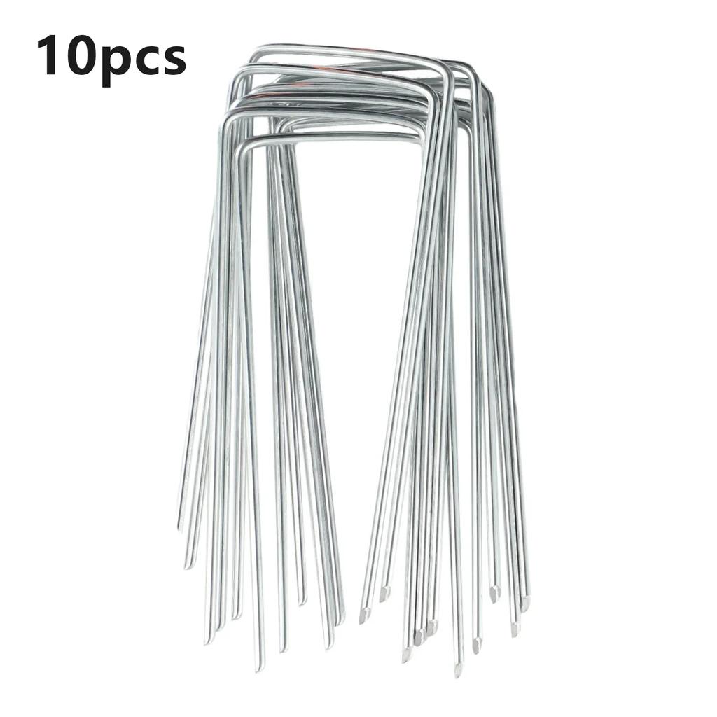 10Pcs Metal Ground U Tent Pegs Gazebo Camping Tarpaulin Hooks 10/15/20 CM Length Outdoor Ground Cloth Nail Farm Garden Tools