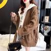 Hooded Fake Two-piece Cardigan Medium and Long New Autumn and Winter Wear Loose and Lazy Plus Size Knitted Sweater Jacket Sweater Women