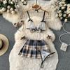 Sexy Plaid Japan Style Erotic Sets Women Pleated Short Skirt + Bow Strapless Lace Camis Female Sweet JK Uniform Lingerie Suits 2024