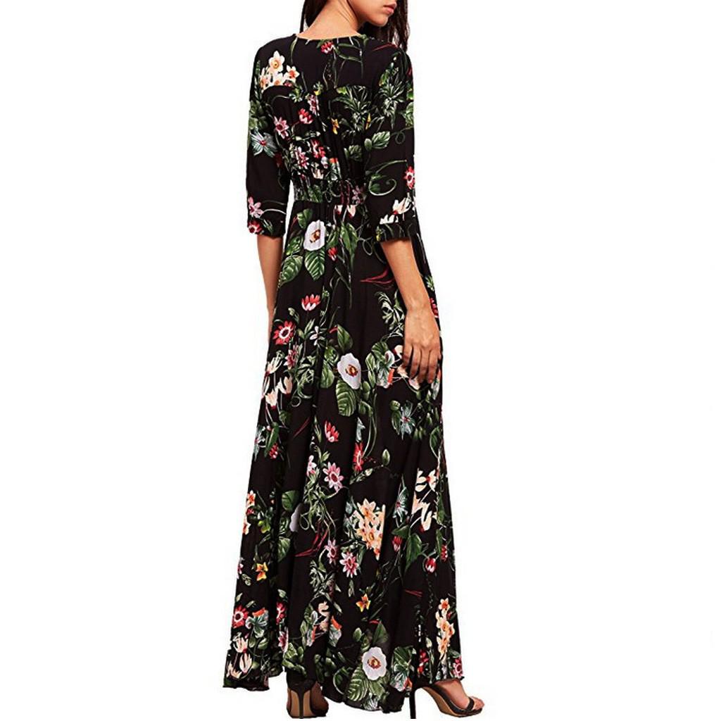 Bottone da donna stampato floreale su mezza manica Split Flowy Party Abito  lungo acquista in modo economico — spedizione gratuita, recensioni reali  con foto — Joom