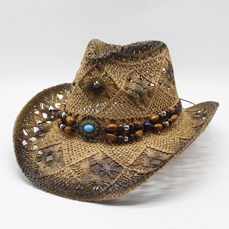 Vintage Ethnic Style Straw Hat With Wide Brim For Summer Beach And Sun Protection