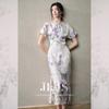JK&JS Iris Floral Viscose Cheongsam-Style Long Dress