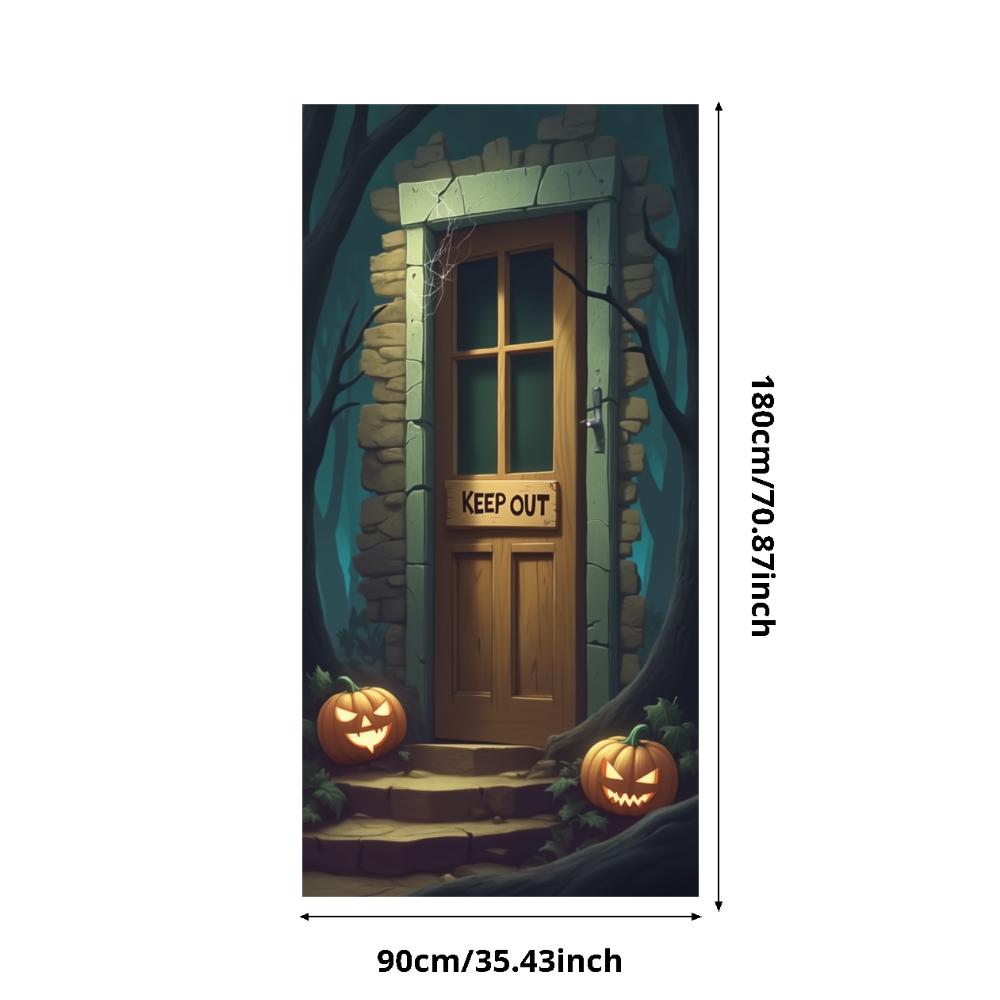 Party Backdrop Jack O'Lantern Event Banner Haunted House Banner Wooden Door Halloween Banner For Holiday Decor Haunted House