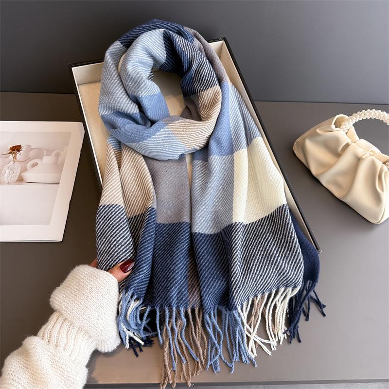 Fashion Thick Scarf Cashmere Plaid Fringe Cold Weather Scarves Soft Shawl Wrap Neck Warmer For Ladies Casual Daily Wear 190X67CM
