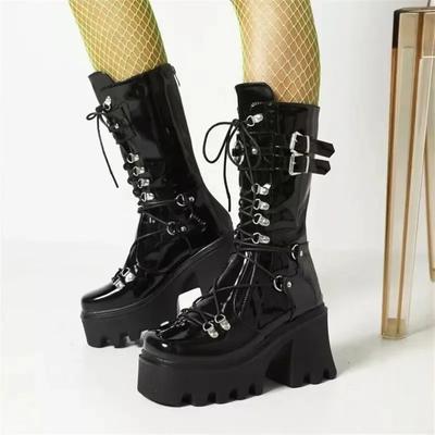 Dámske čižmy Cosplay Čižmy do polovice lýtka Nit Pracka Dámske Klinové topánky Módne Nové Punk Hrubé topánky Dizajnové Gotické Dámske topánky