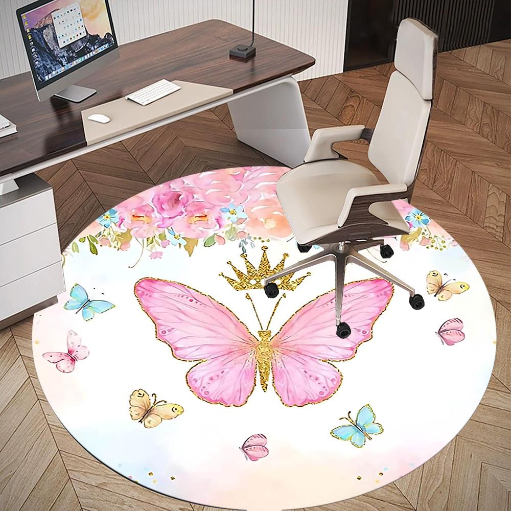 1pc Butterfly Crown Round Chair mat Area Rug - Non-Slip, Floor Mat for Office, Bedroom, and Indoor Decor -1002266