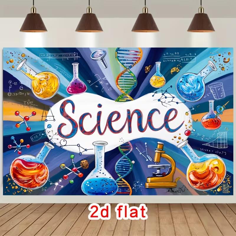 Banner de Educación STEM 2D para Aula de Ciencias con Símbolos Químicos