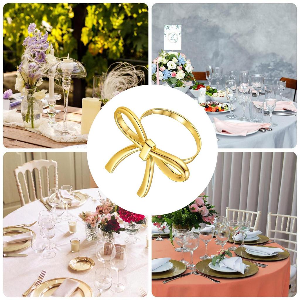 Napkin Rings Gold Metal Bow Shape Elegant Napkin Buckle Set For Table Dining Decor Party Wedding Christmas Thanksgiving Easter