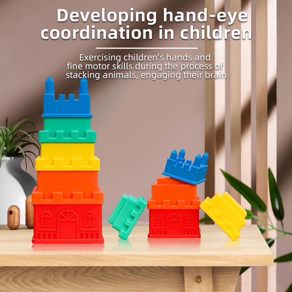 5pcs Silicone Stacking Toys for Toddlers Soft Building Blocks for Teethers Stacking Tower