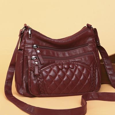 Vintage taška cez rameno Mäkká koža Veľká kapacita Ľahká crossbody taška Kosoštvorcová malá štvorcová taška Materská taška