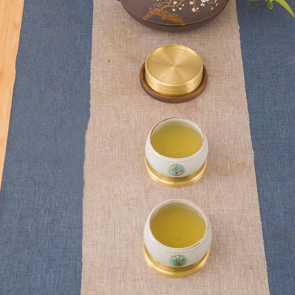 HEMOTON 5 Pack Round Coasters, 2.6 Inch Golden Brass Coasters for Drinks, Glass Cup Coasters Set, Protection Tabletop,Countertop and Surfaces from