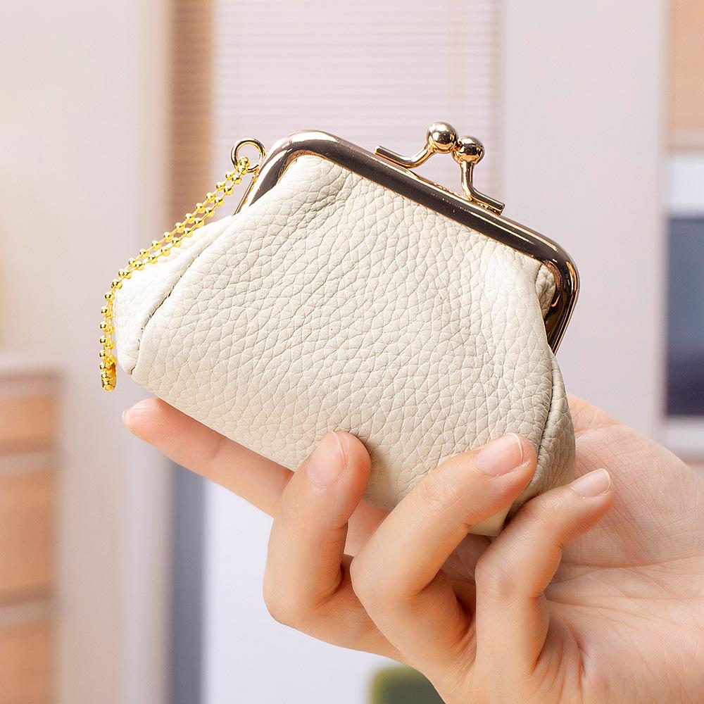 Women's Mini Cowhide Leather Clasp Coin Purse
