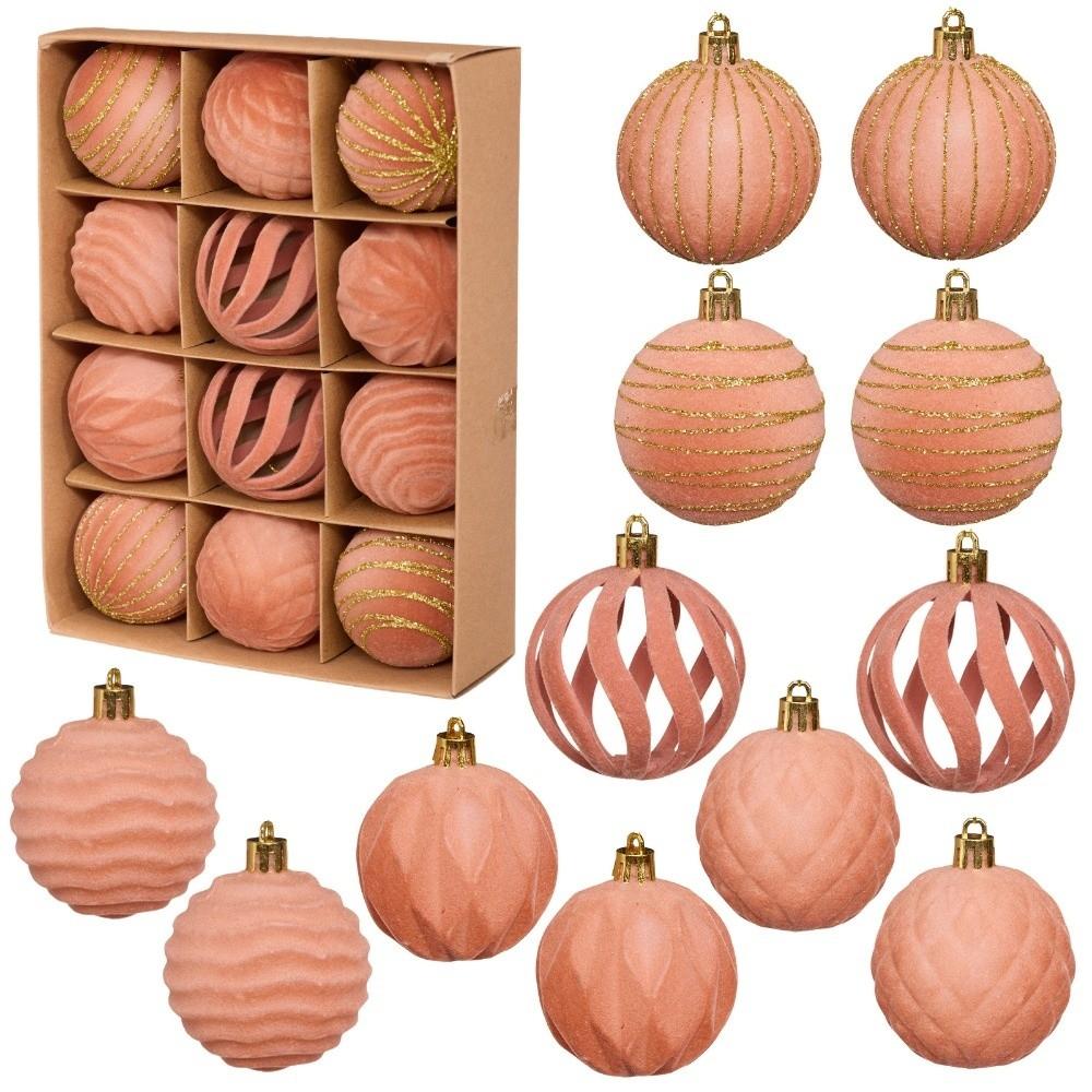 

12Pcs/Box Velvet Christmas Hanging Balls DIY Crafts Painted Plastic Christmas Tree Ornament 6CM Christmas Hanging Ornament 1.5cm рожевий колір золота
