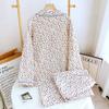 Crepe Cotton Yarn Printing Women's Spring and Autumn Summer Pajamas Long Sleeves Trousers Set Loungewear Thin