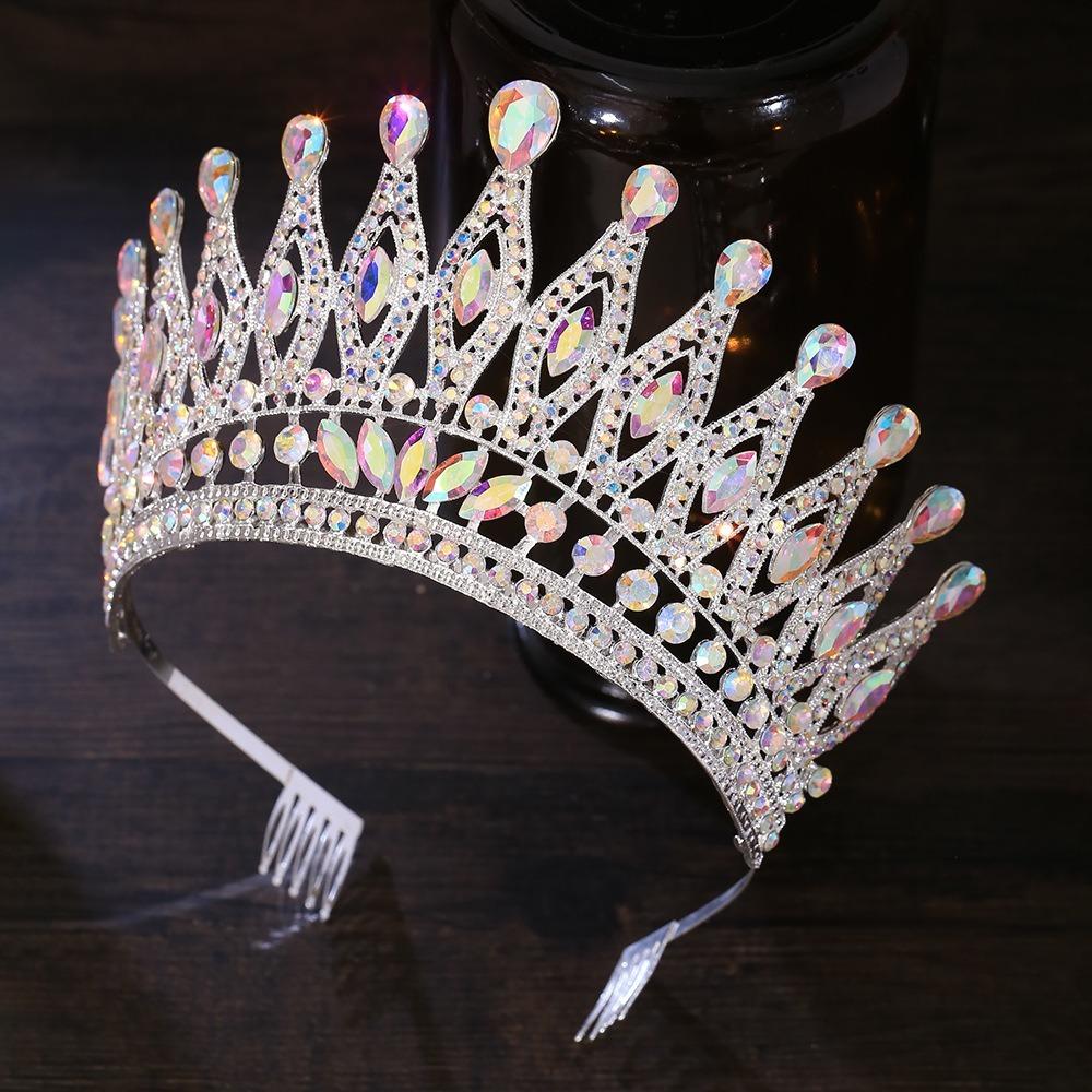 Baroque Queen Crystal Crowns With Comb Bride Headdress Luxury Crystal Princess Crown