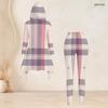 Women Plus Size Hooded Long Sleeve Purple Pink Plaid High Low Top And Fitted Pants Two Piece Set