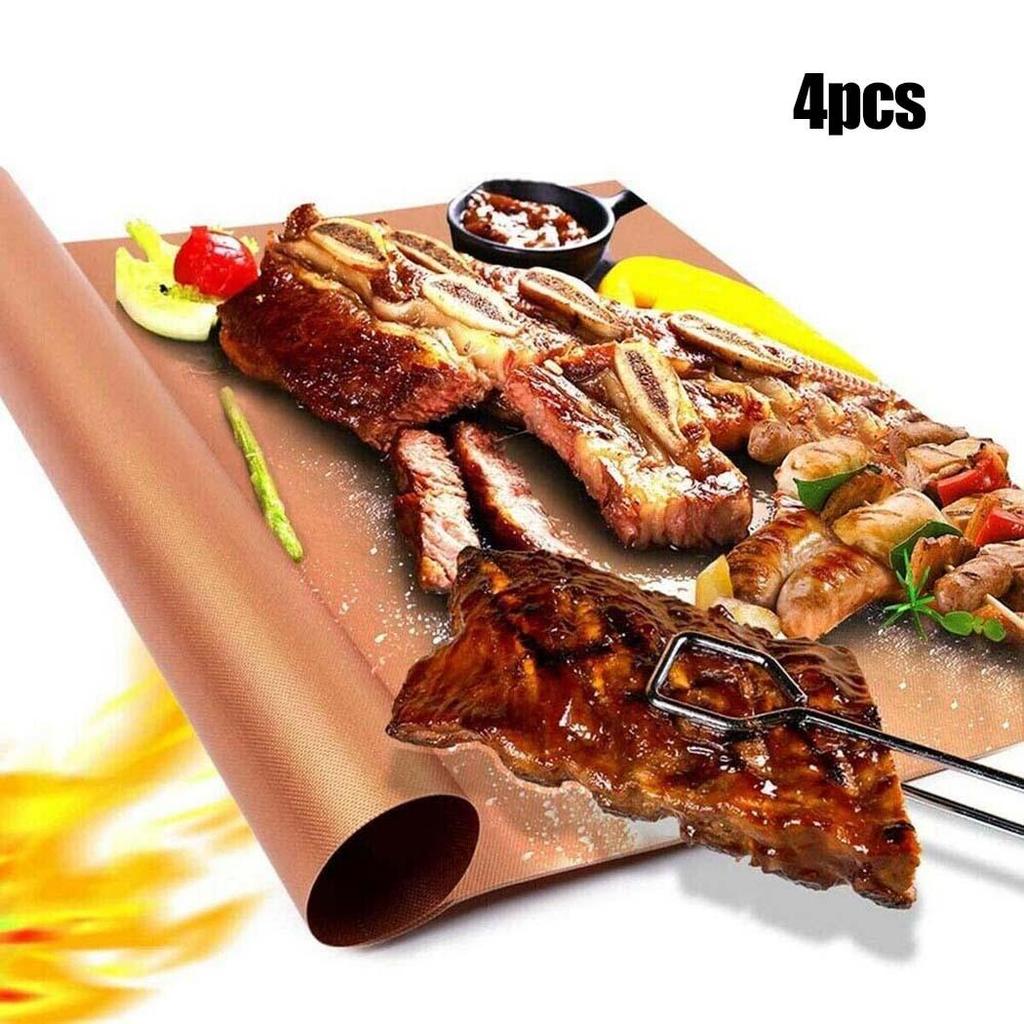 Reusable Grill Mats 40x30cm 4pcs Bakeware Baking Brown