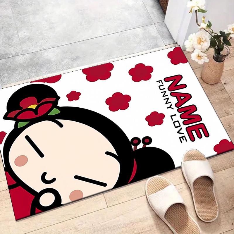 Custom PUCCA Mat Personalized Name, Polyester Washable Indoor Entryway Rug, Gift for Christmas, Easter, Thanksgiving Day