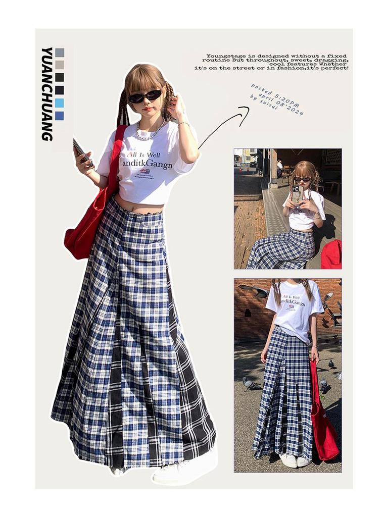 Women's High Waist Plaid Fringe A-line Skirt - 2025 Spring/Autumn Collection