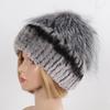 Hot Sale Women Winter Real Rex Rabbit Fur Hat Scarf Sets Natural Warm Genuine Silver Fox Fur Rex Rabbit Fur Cap Scarves 2 Pieces