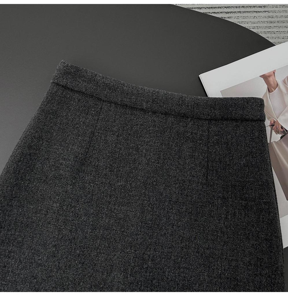 Plus Size Gray Wool Pleated Lace Skirt with Ruffle Hem - High Waist Bodycon for Autumn/Winter