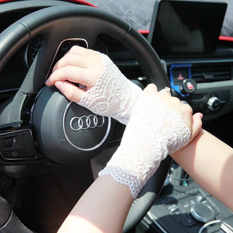 Mănuși Scurte de Vară din Dantelă Elastică, Protecție Solară, Antiderapante, Mănuși Subțiri de Condus pentru Doamne.