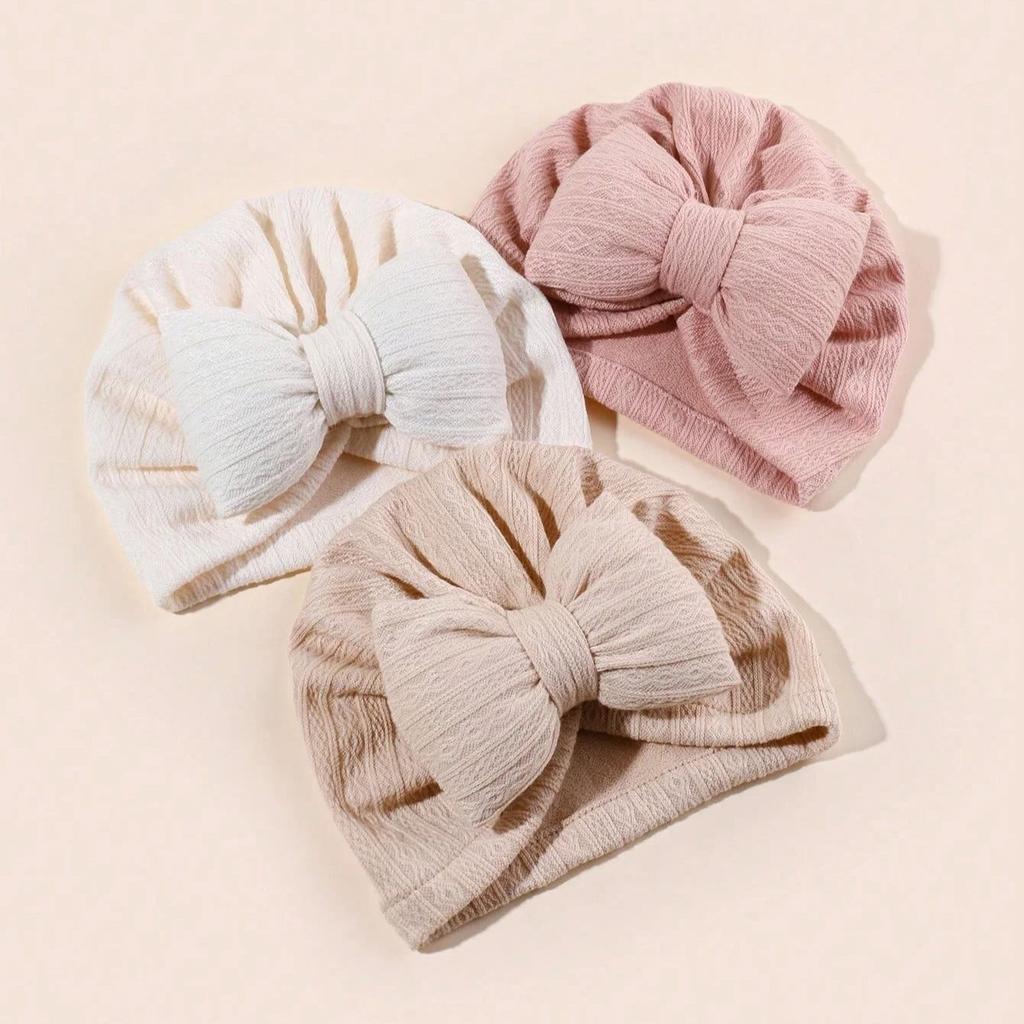 3pcs Cute Bowknot Baby Turban Hat Soft Newborn Baby Girls Indian Cap Spring Autumn Infant Boys Cap Beanies Headwrap
