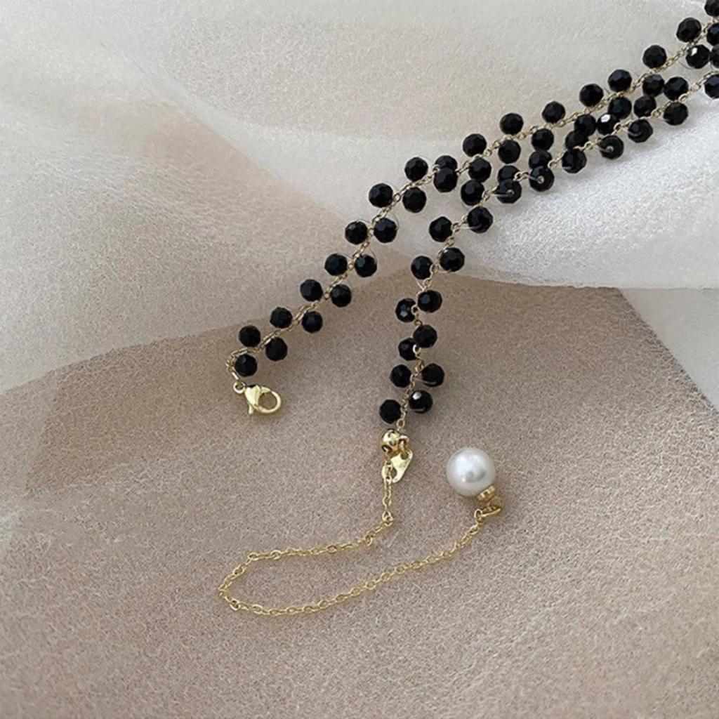 Fashion Black Crystal Necklace for Women Girls Stainless Steel Jewelry Accessories Party Gift