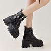 Women's Gothic Platform Boots Punk Chunky High Heel Ankle Boots Rivet Chain Decor Black Motorcycle Booties Woman Fashion Shoes