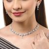Rhodium Plated Silver Toned White American Diamond Studded Necklace With Earring Jewellery Set For Woment and Girl