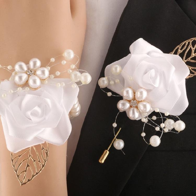 Artificial Flower Wedding Corsage Pair For Bride Grooms Bridesmaids Matching Accessories Western Ceremony