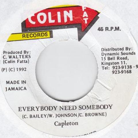 

7inch Record CAPLETON Everybody Need Somebody none Colin Fat 1992 Jamaica Reggae Ska Dub Used