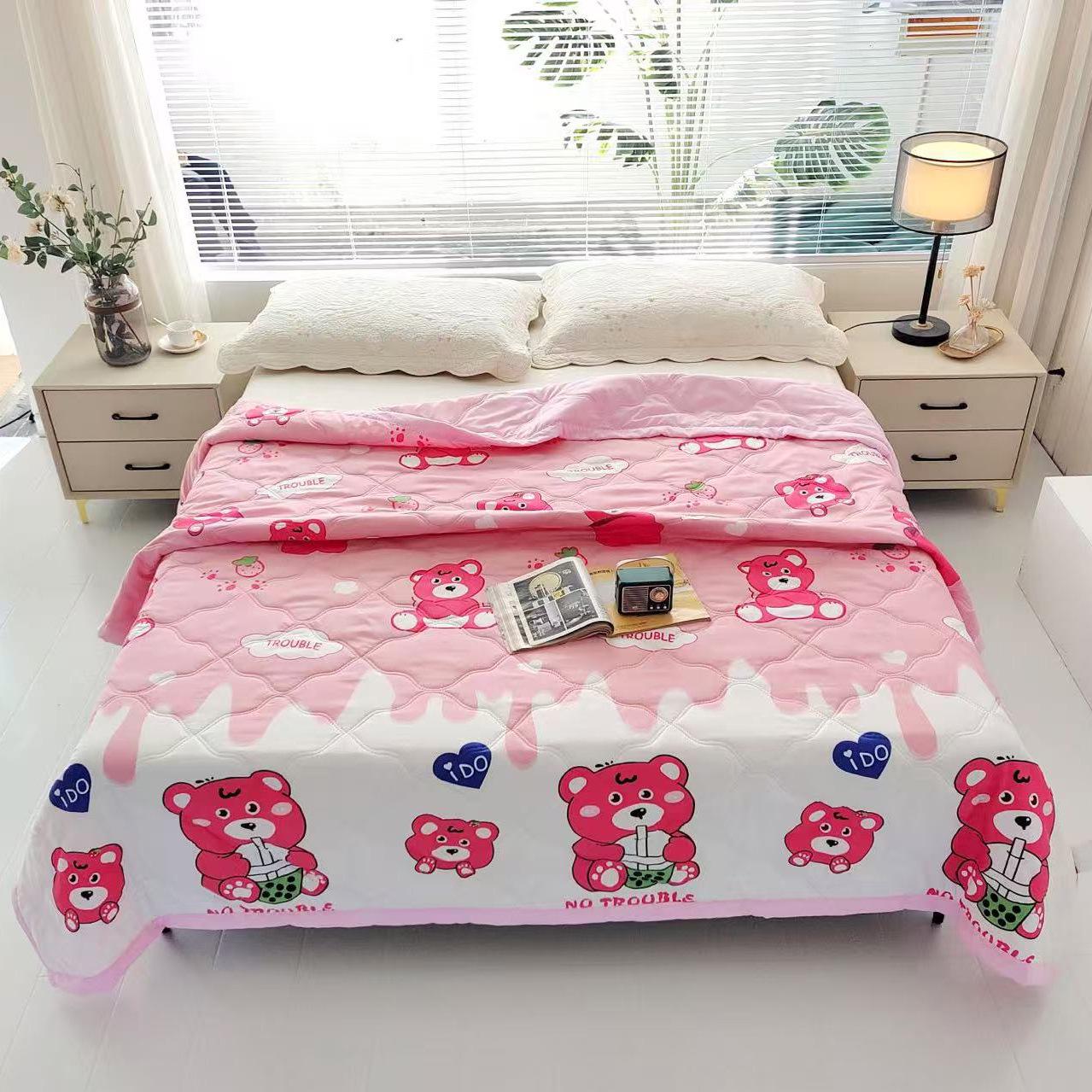 INS Skin-Friendly Washable Cotton Summer Quilt - Brushed Flannel Cooling Blanket for Dorms 100x150cm