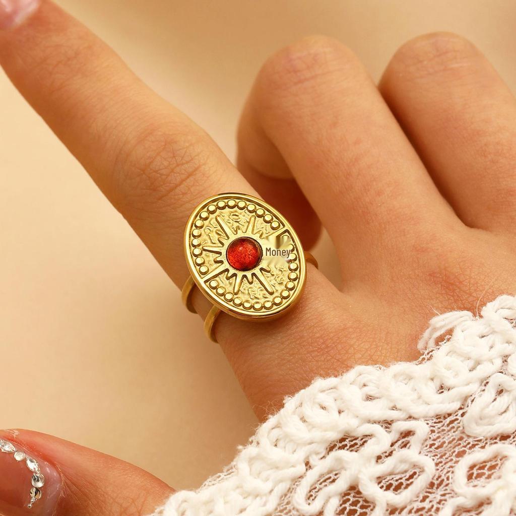 Vintage Turquoise Stainless Steel Open Finger Ring for Women