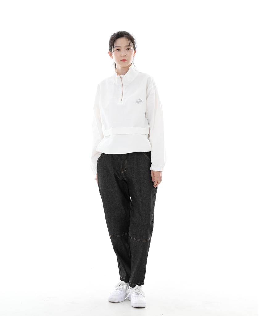 Seinteukeulu Tapered Cut Crop Half-Band Pants Tch-326 Black Denim Brs