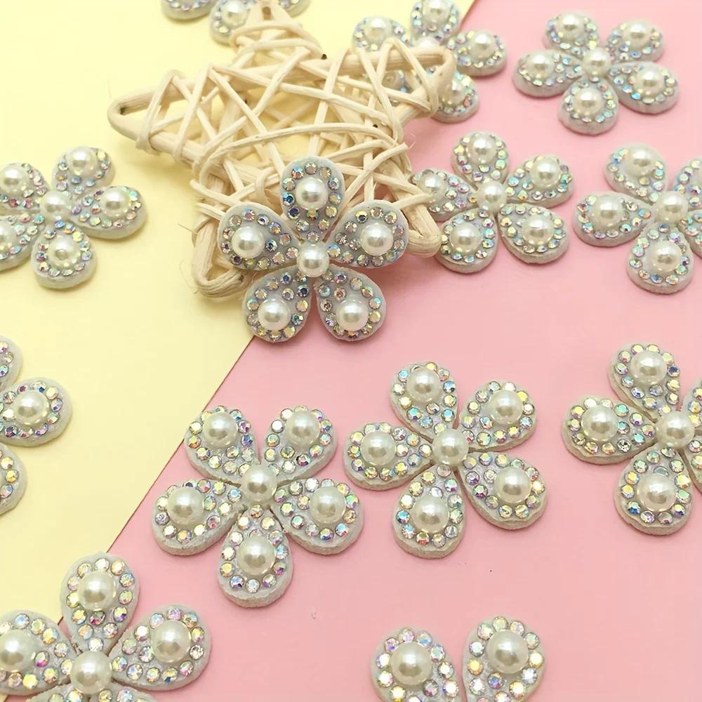 10 buc Perle Incrustate Diamante Flori Mici Pânză Pastă Material Nețesut Diamante Presate Pânză Pastă Flori Coase Pe Aplicații