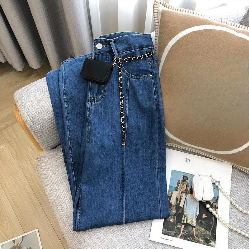 Efterårsblåt Design Jeans Kvinder Koreansk Version af Højtaljede Lige Vide Ben Bukser