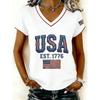 V-Neck Short Sleeve T-Shirt With Blue White Striped Print Loose Fit Casual Top Women 2025